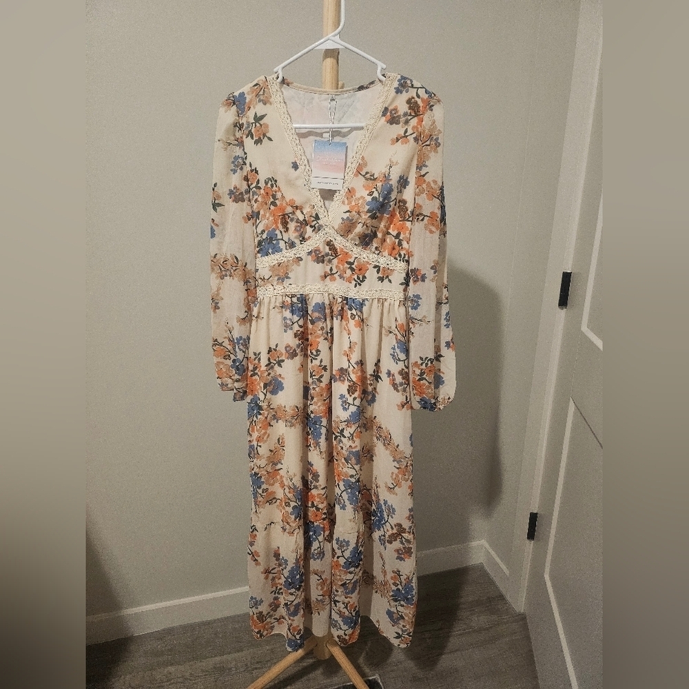 Wrap Maxi Dress Floral V Neck Long Sleeve Dress, Small (NWT) - Picture 2 of 5